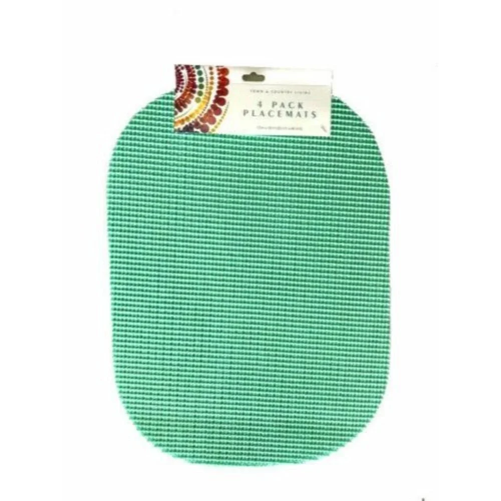 Town & Country Waffle Weave PVC Vinyl Placemats Set of 4 Oval Summer Mint Green